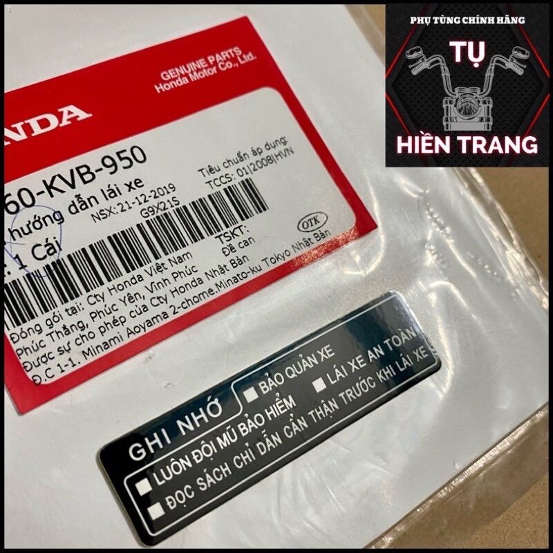 TEM THÔNG SỐ HƯỚNG DẪN LÁI XE ZIN CHÍNH HÃNG HONDA