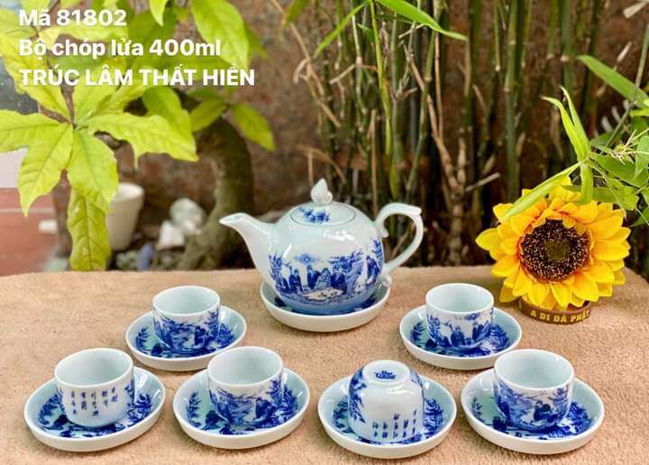 Bộ ấm chén Bát Tràng- Trúc lâm thất hiền