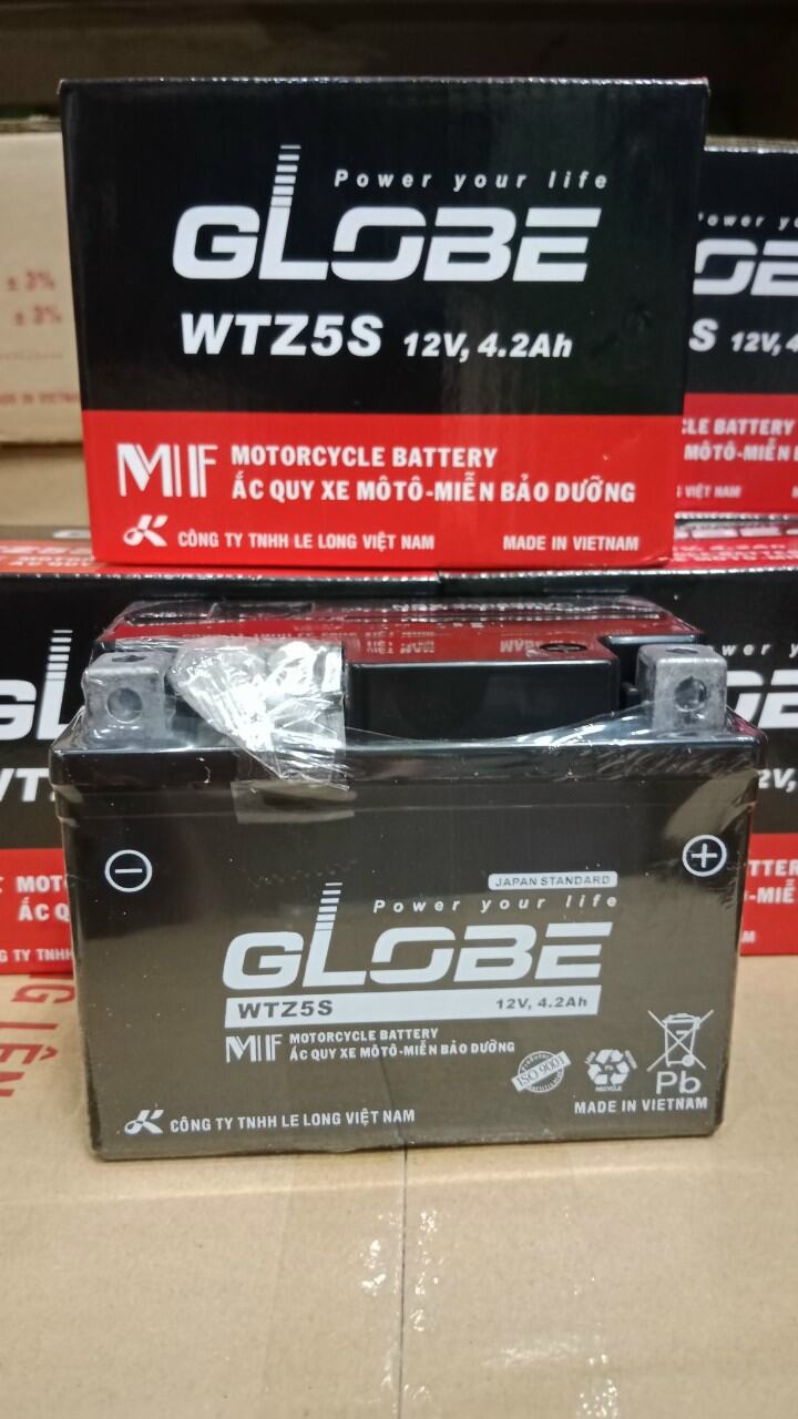 Bình ắc quy cho xe máy nhãn hiệu globe-wtz5s sử dụng cho xe - ảnh sản phẩm 1