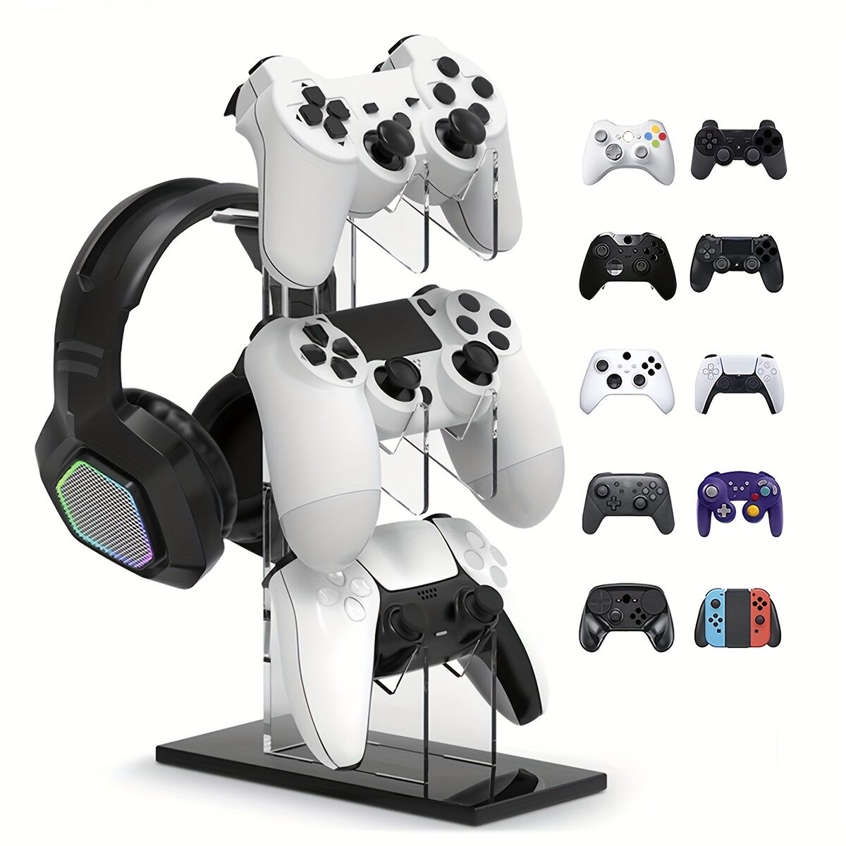 3 Lớp Đa Năng Bộ Điều Khiển Giá Đỡ Và Giá Đỡ Tai Nghe Cho Ps5 Ps4 Phụ Kiện Game Sắp Xếp Lưu Trữ Màu Đen Trắng Trong Suốt