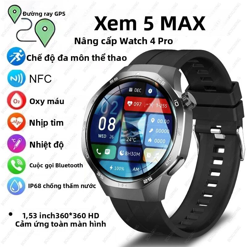 Đồng Hồ Thông Minh 5 MAX HD AMOLED Màn Hình AMOLED, NFC, GPS, Bluetooth, Gọi Điện, Chống Nước, Theo Dõi Sức Khỏe, Thể Thao, Dành Cho Nam Và Nữ, Phiên Bản Mới 2025