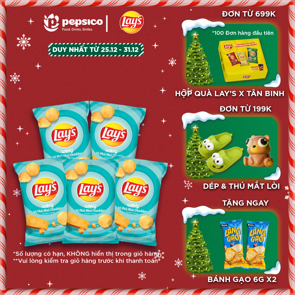 Combo 5 Gói Snack Khoai Tây LAY'S 88G-90G vị Tự Nhiên Tảo Biển Bò Nướng Texas Sườn BBQ Phô Mai Tôm Càng Phô Mai Mực Đài Loan - Giòn Ngon Thấm Vị
