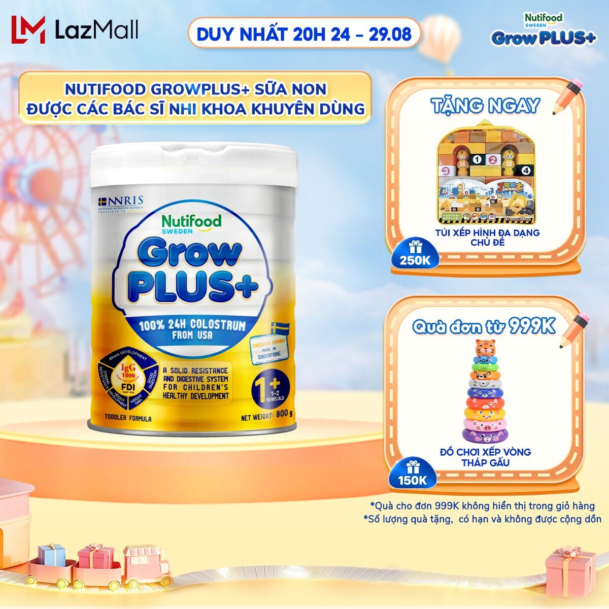 Sữa bột nutifood growplus+ sữa non 1+ 24h hỗ trợ tăng đề kháng