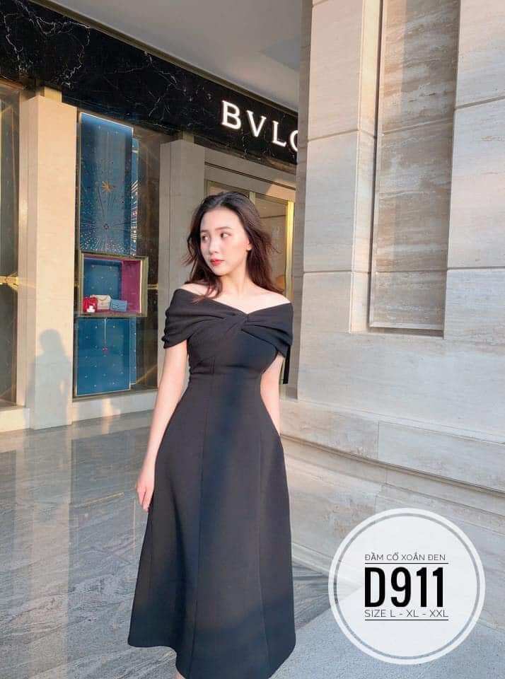 (Bigsize 60-90kg) Đầm Cổ Xoắn Đen