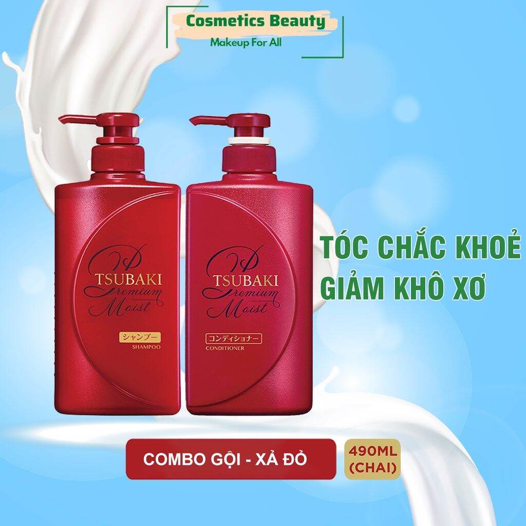 Combo Gội Xả - Dầu Gội Tsubaki Đỏ Dưỡng tóc bóng mượt Premium Moist Tsubaki