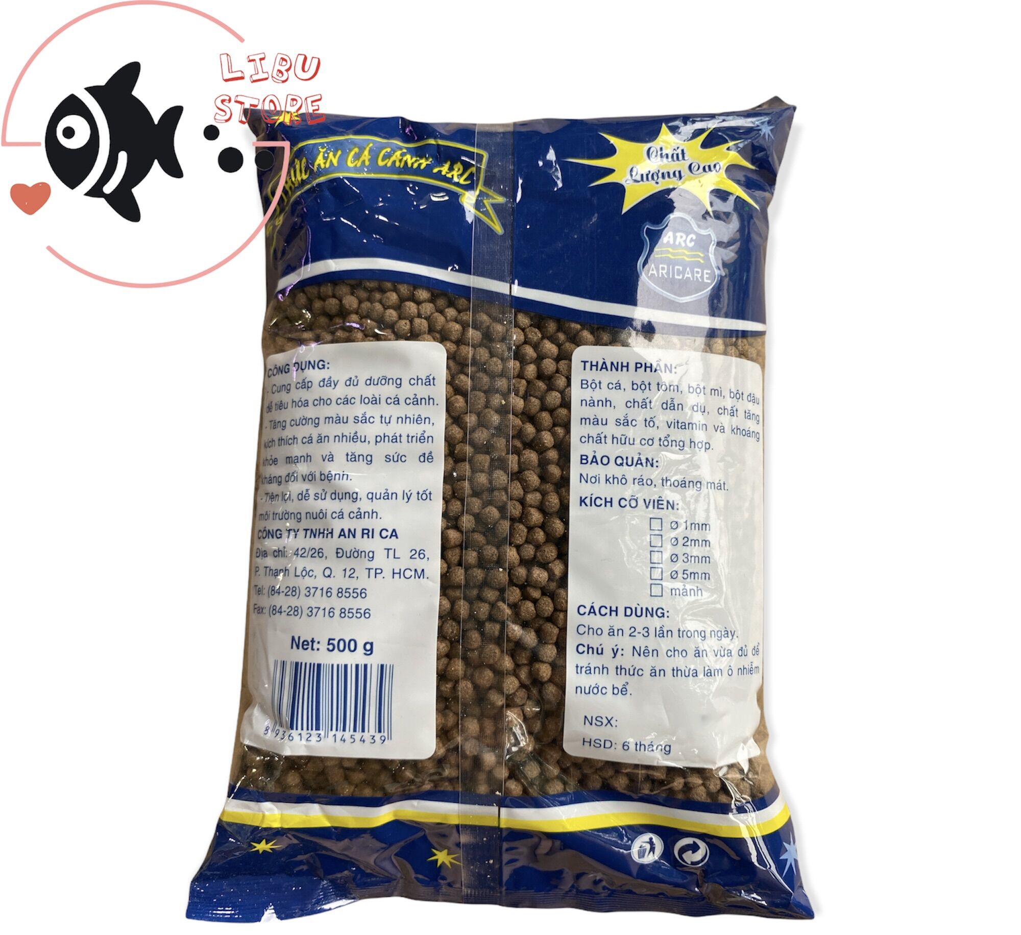 Thức Ăn Cho Cá Cảnh ARICARE Hạt Size 5mm - 500g