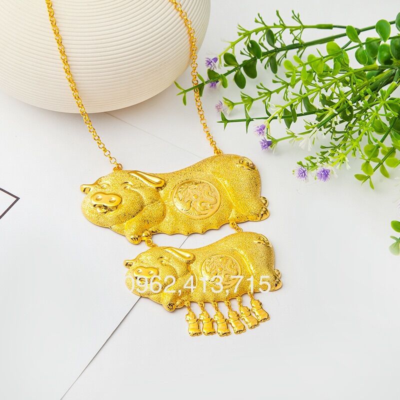 Dây chuyền cưới cô dâu chạm 2 con heo vàng mạ vàng 24k cao cấp siêu bền đẹp