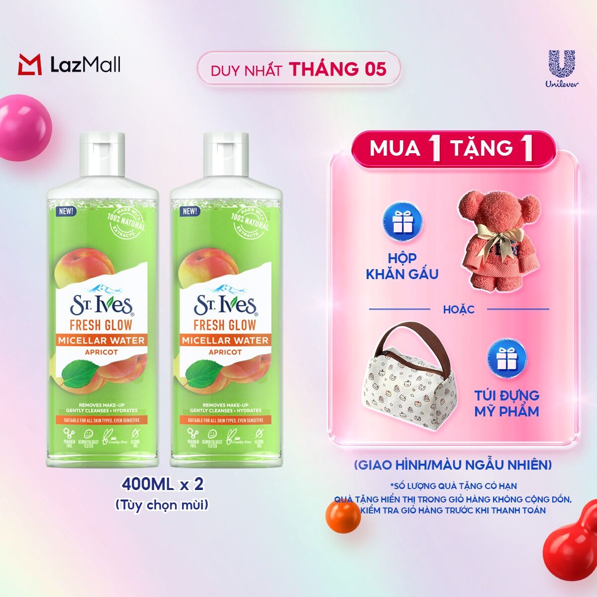 Combo 2 Nước tẩy trang St.ives chiết xuất Tràm Trà / Trái Mơ/ Hoa hồng 400ml