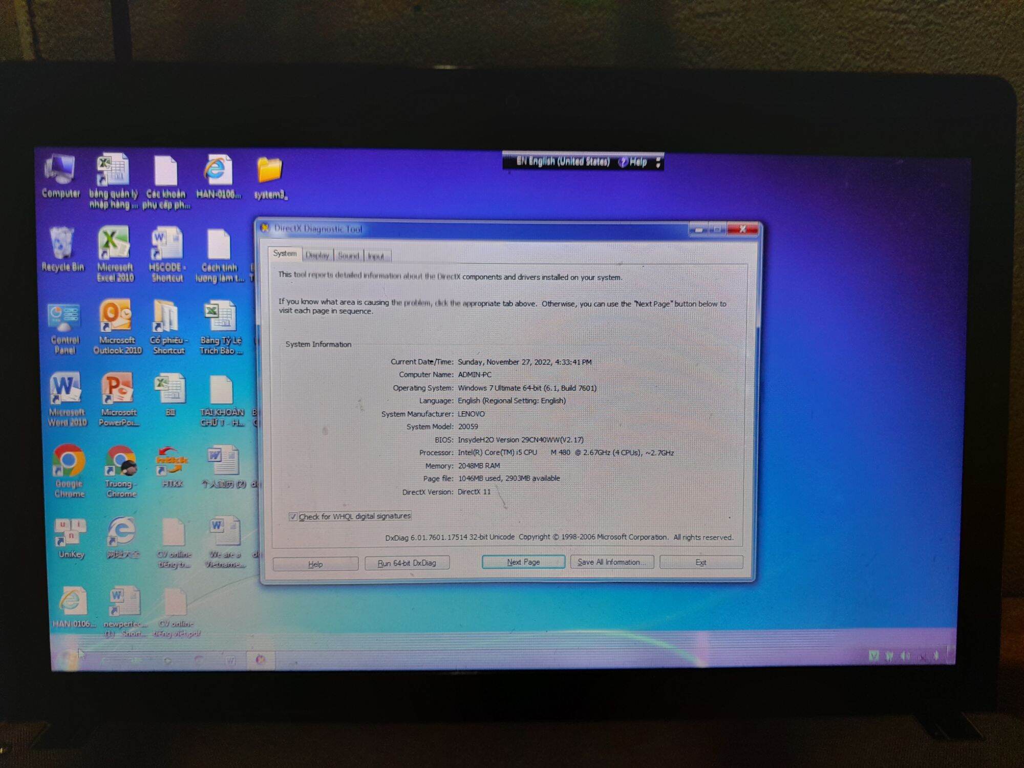 Laptop Lenovo,  CPU core 2 duo, hoạt động tốt.