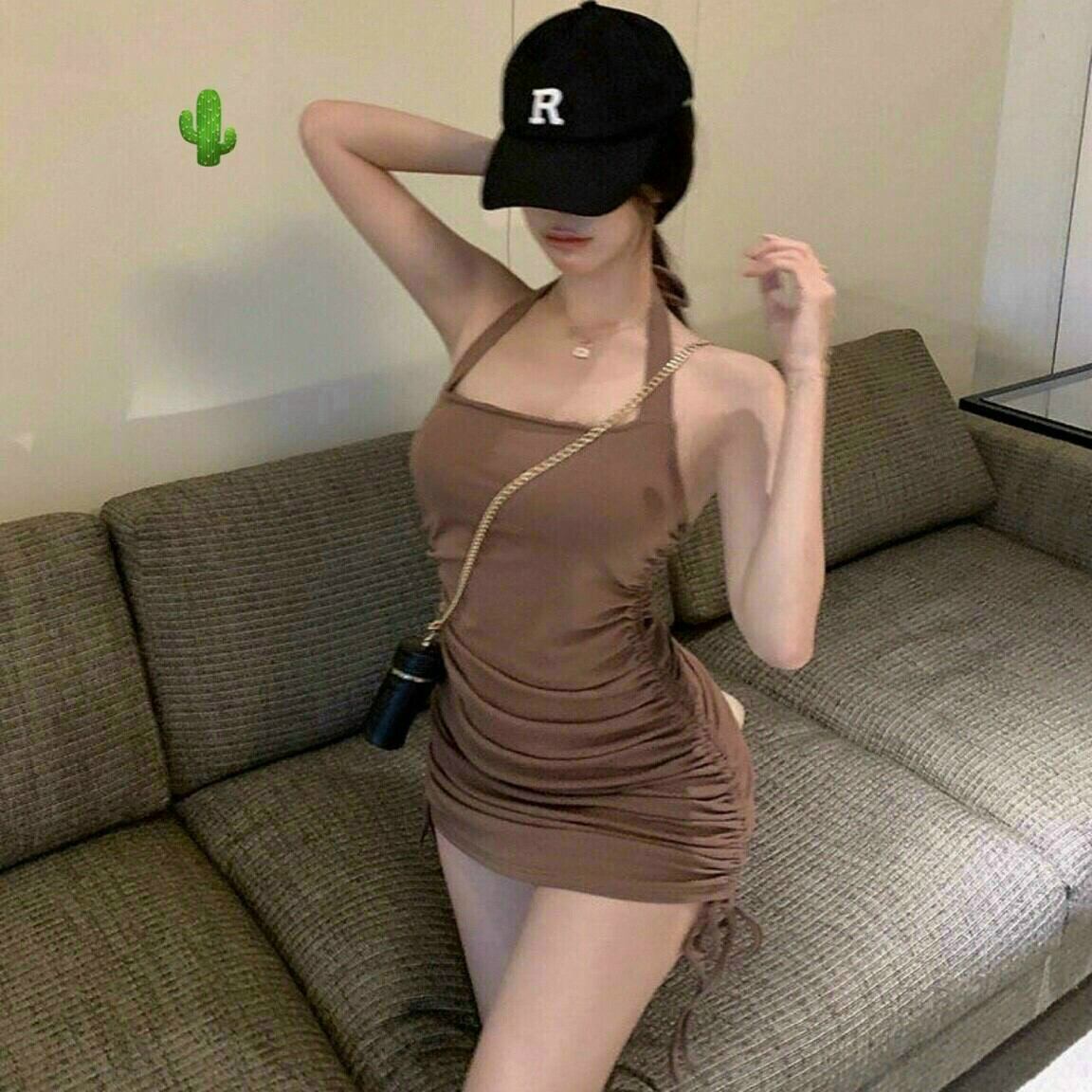 Đầm ôm body rút dây 2 bên chất thun borip đẹp