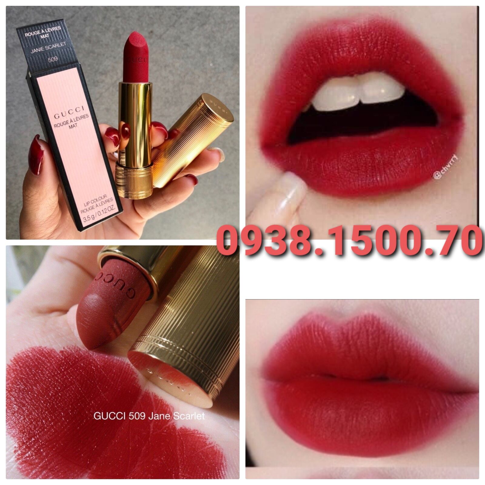 SON THỎI LÌ Gucci Rouge À Lèvres Mat Lipstick 509 Janie Scarlet ĐỎ TRẦM