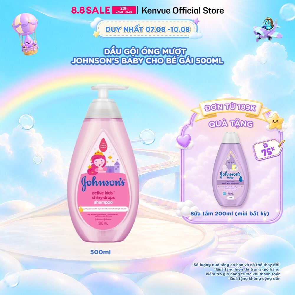 Dầu gội óng mượt cho bé gái Johnsons Active Kids Shiny Drops Shampoo 500ml