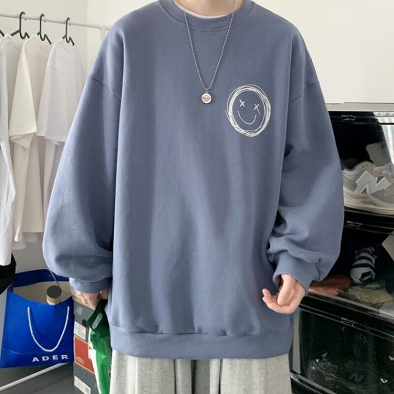 Áo Hoodie Chui Đầu Cổ Tròn Dài Tay Mùa Thu Áo Oversize Rộng Rãi Thương Hiệu Sành Điệu Nam Áo Khoác Nổi Bật Đường Phố Đẹp Trai Sành Điệu Instagram