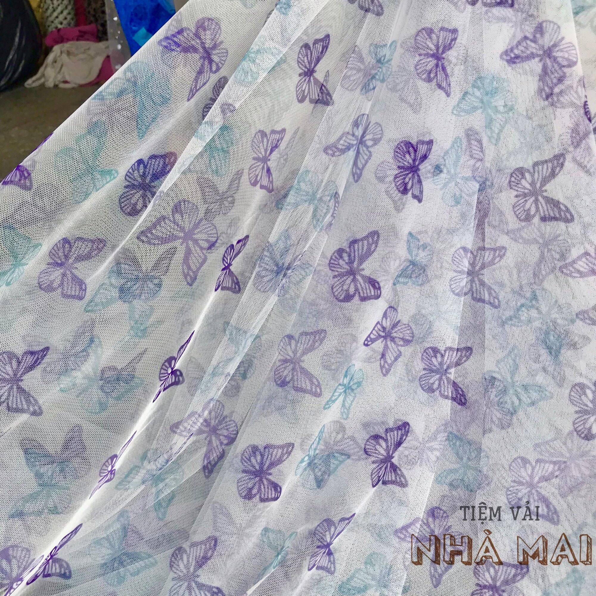 Lưới trắng mềm in cánh bướm xinh xắn