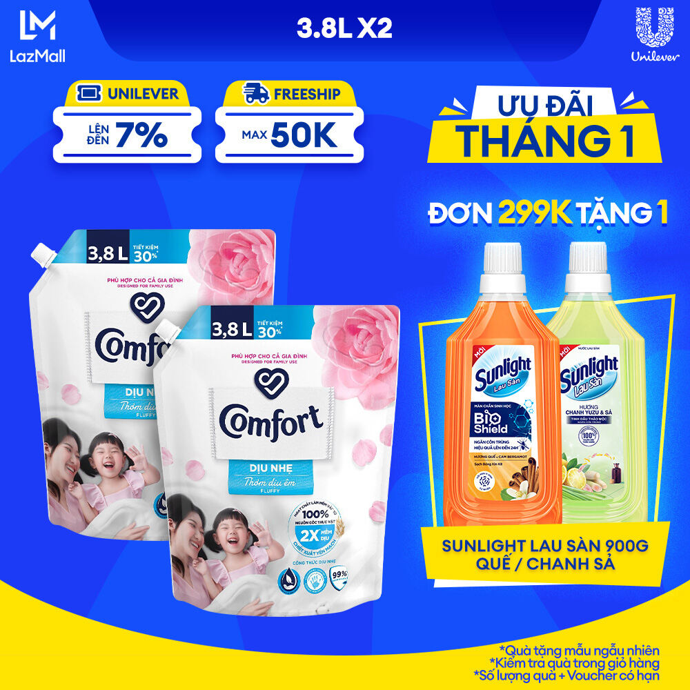 Combo 2 Túi Nước Xả Vải Comfort Dịu Nhẹ Thơm Dịu Êm Cho Cả Gia Đình 3.8L