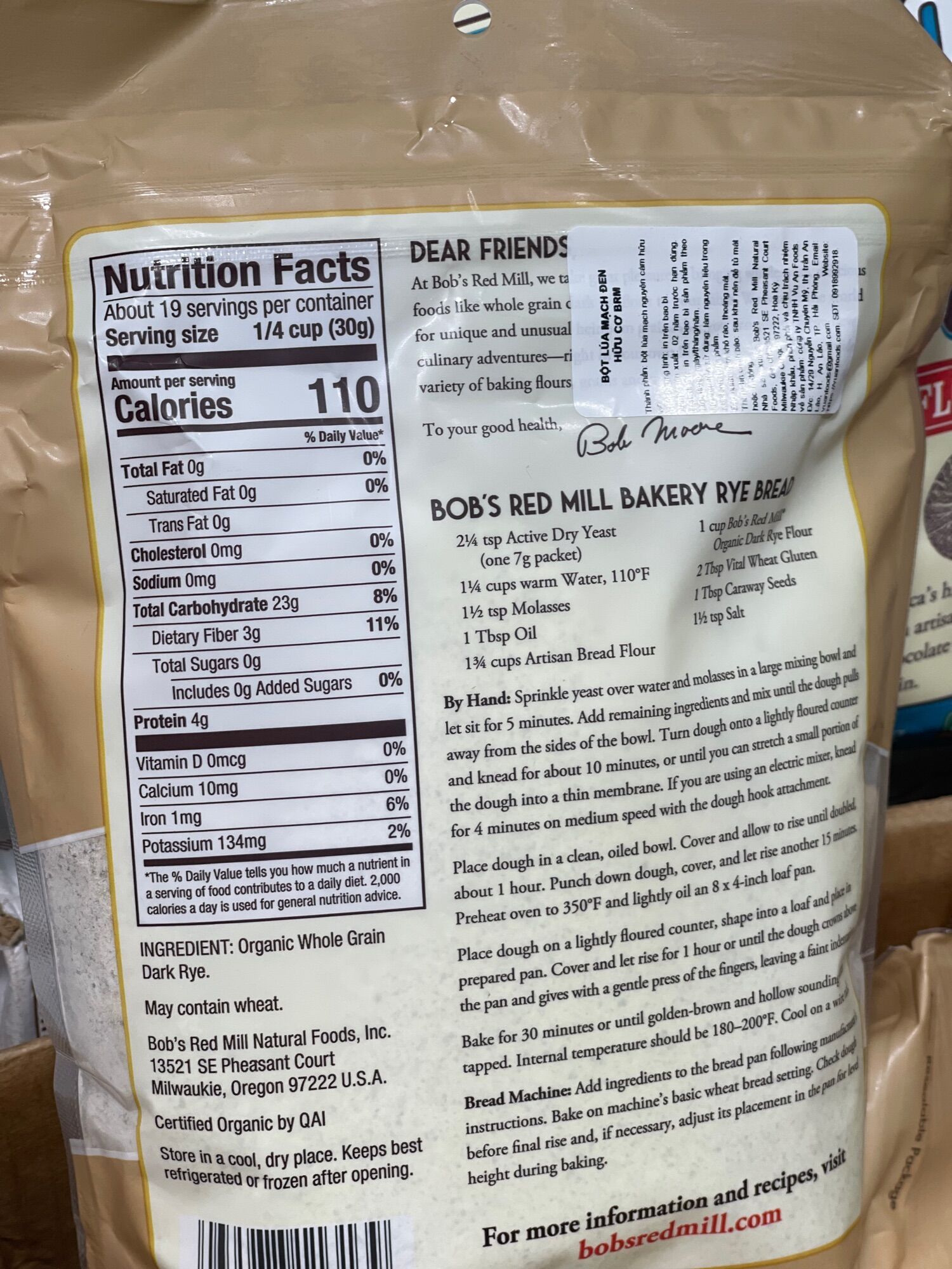 BỘT BÁNH MÌ LÚA MẠCH ĐEN RED MILL ( 567gram )