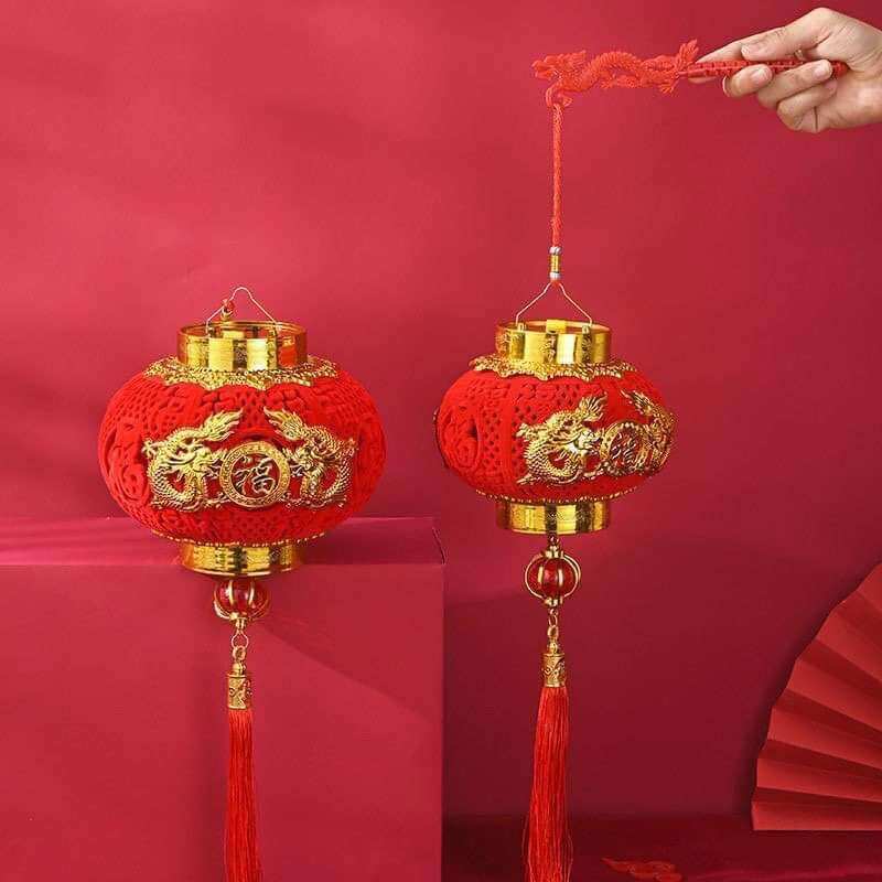Lồng đèn đỏ tròn treo trang trí Tết có đèn DT