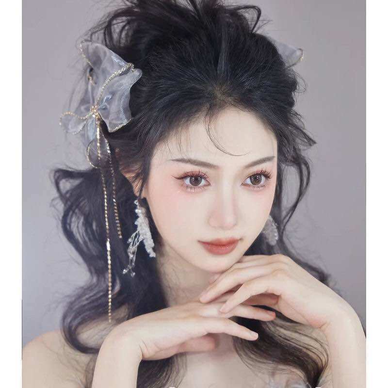 Cặp tóc nơ tiểu thư mix dây đá sáng phong cách Hàn Quốc