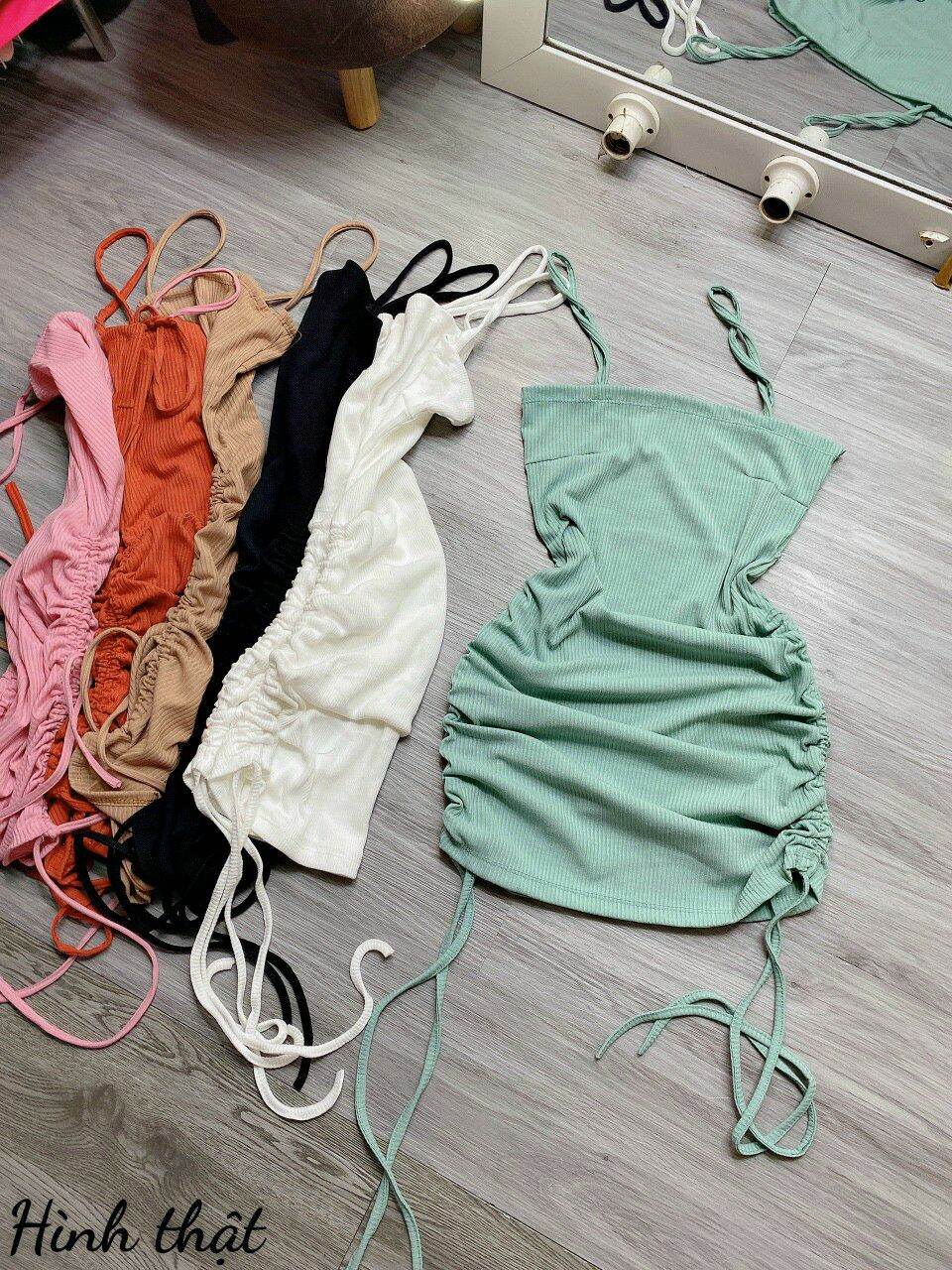 Đầm body thun gân rút bên ảnh thật 100%