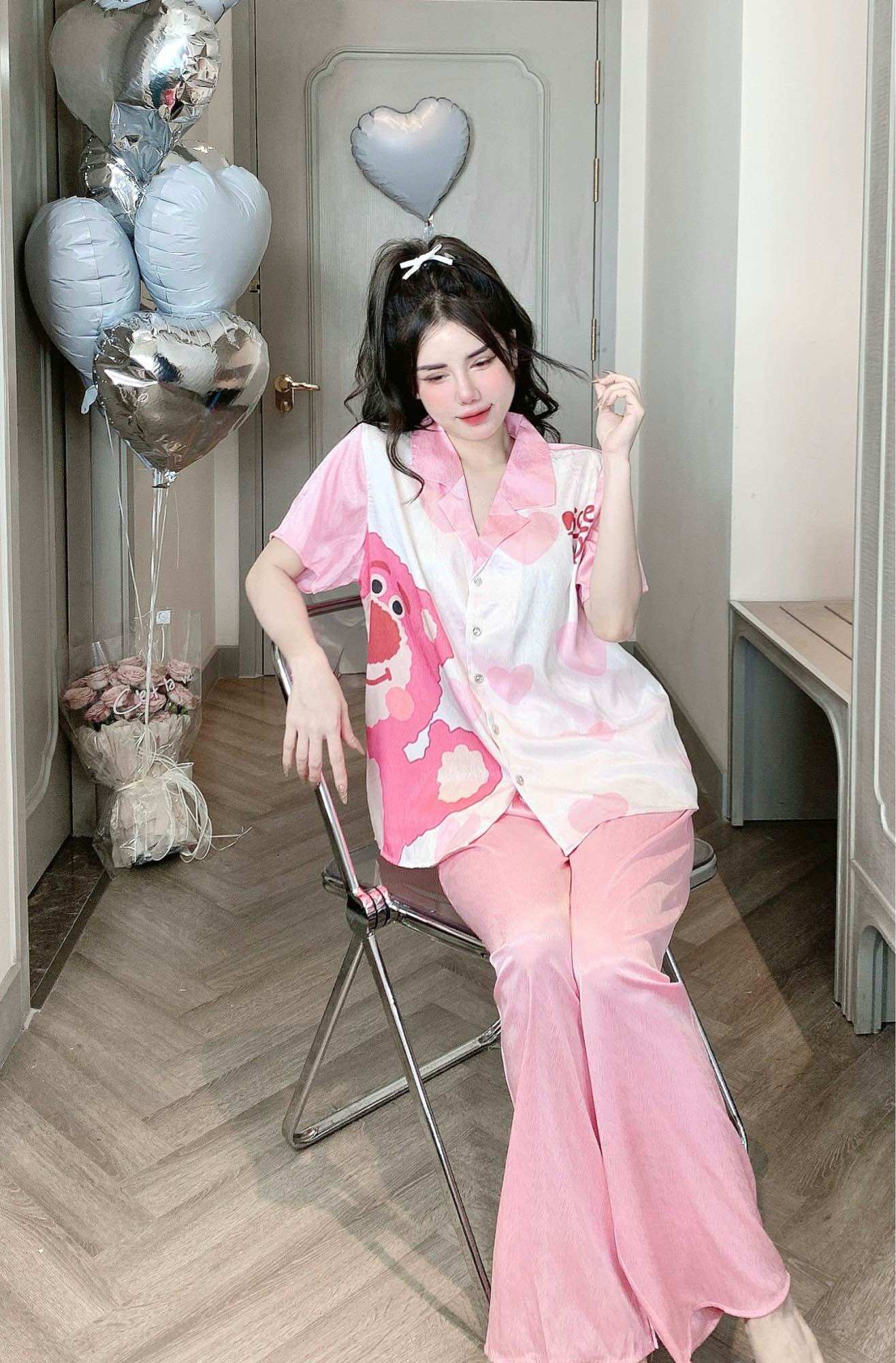 (55-75kg) Đồ Bộ Lụa Xước Bigsize Hoạ Tiết siêu kute
