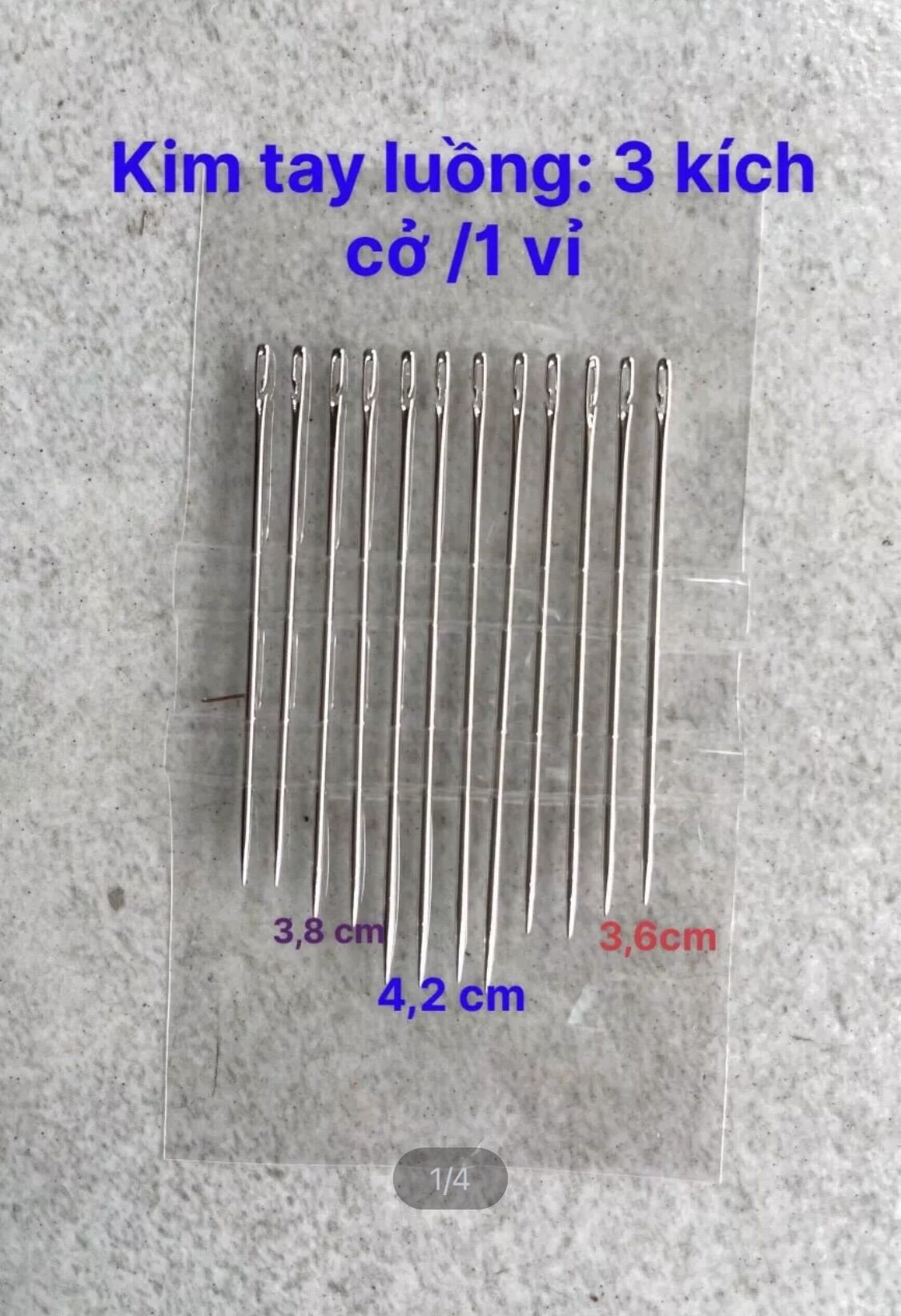 Vỉ 12 kim khâu tay nhiều kích cỡ đa năng dễ dàng xỏ chỉ với lỗ kim lớn hở bên hông