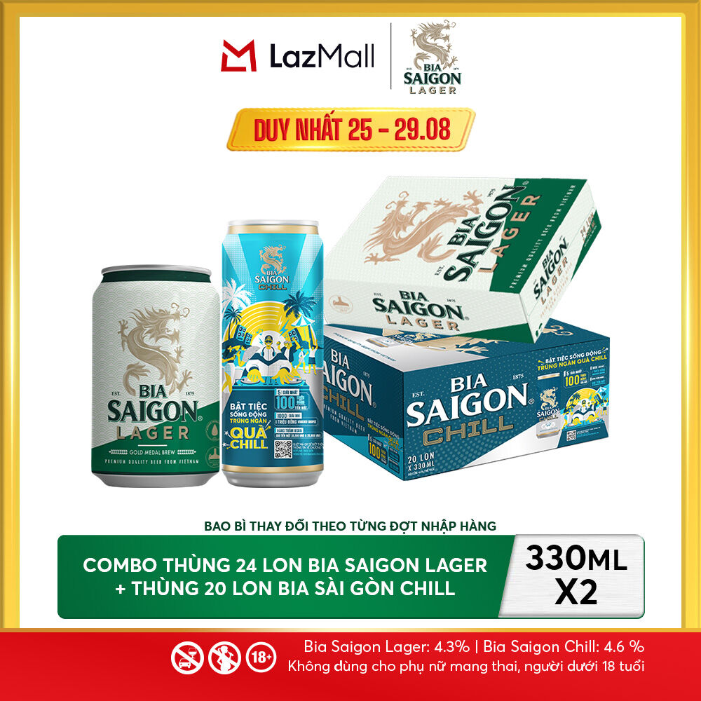 Nồng Độ Cồn 4.3% - Combo 1 Bia Saigon Lager 330ml + Nồng Độ Cồn 4.6% - 1 Bia Sài Gòn Chill 20 Lon 330ml