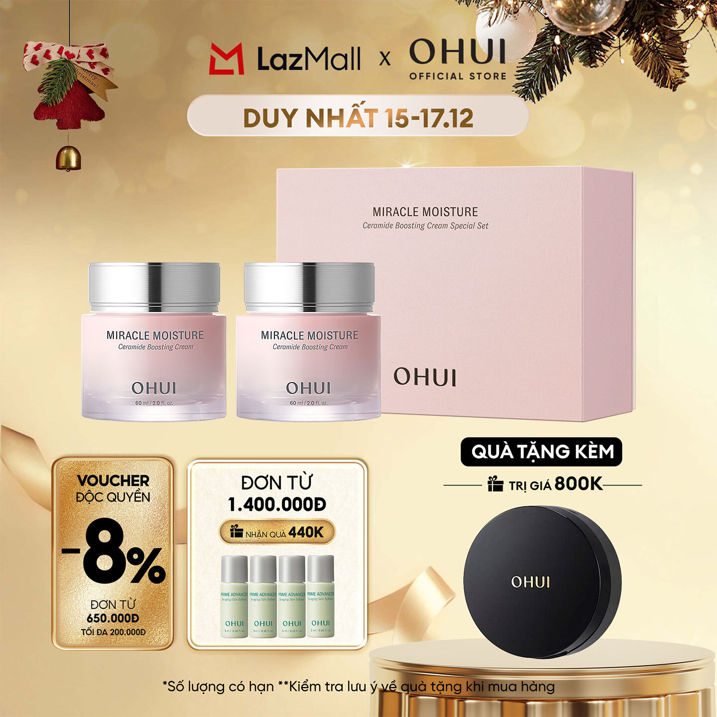   OHUI Official  Bộ Kem dưỡng ẩm mịn mượt căng sáng da OHUI Miracle Moisture Cream 60ml + 60ml 
