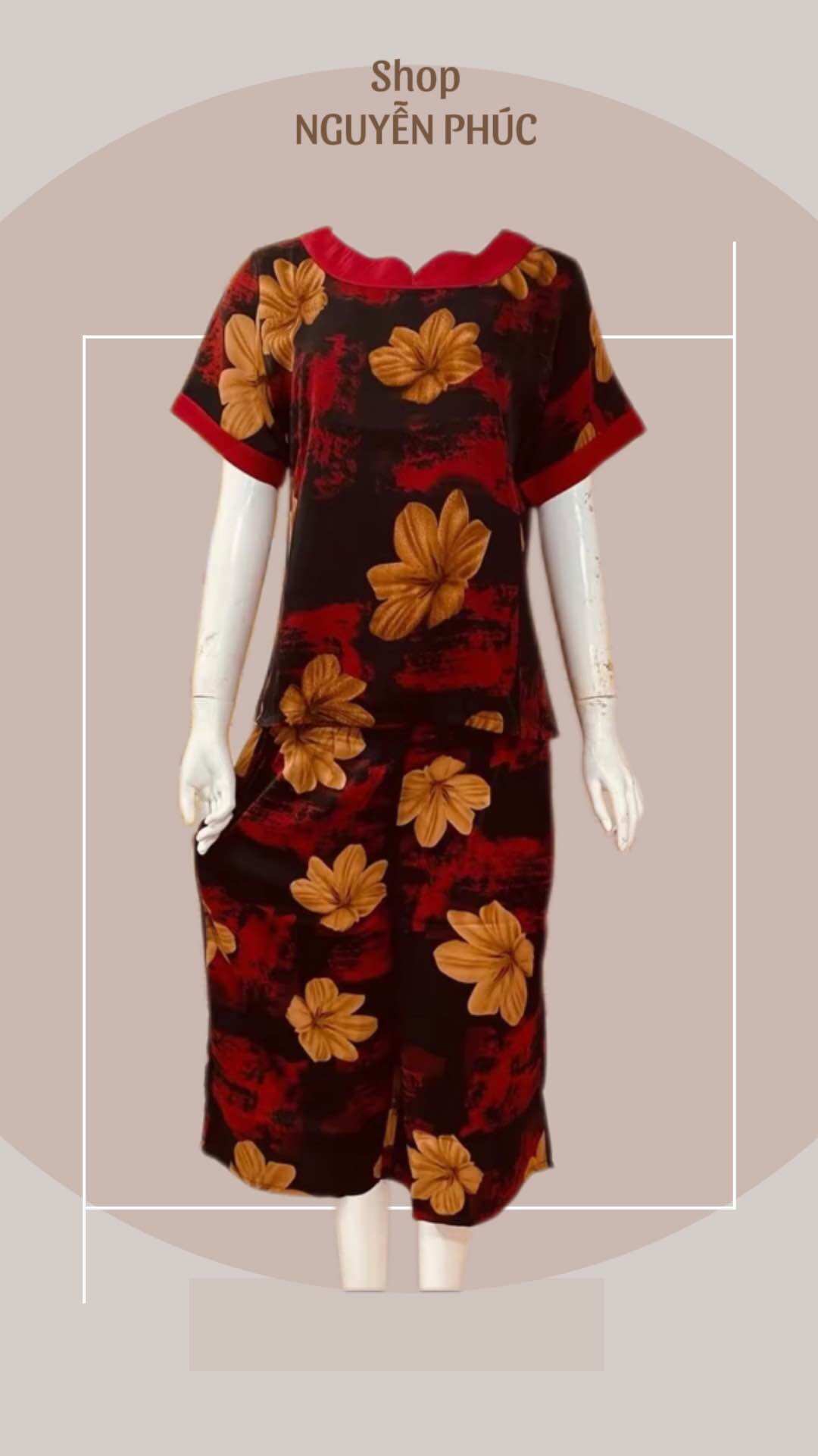 Bộ Mango quần lửng ống rộng kiểu trung niên mặc nhà mềm nhẹ mát