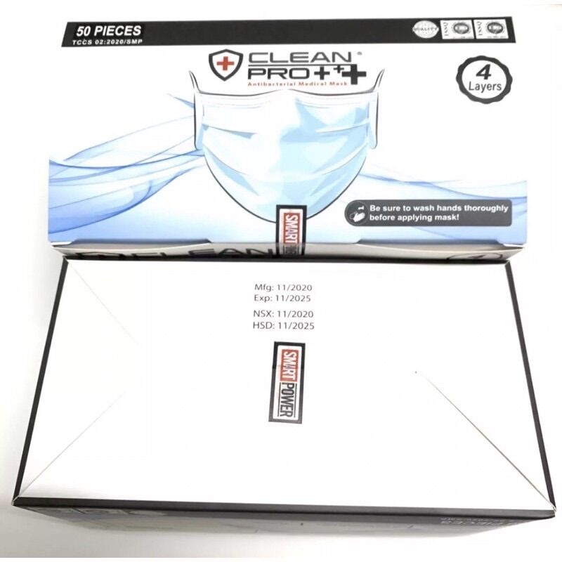 Pkhẩu trang 4 lớp clean pro+ 1 hộp 50 cái