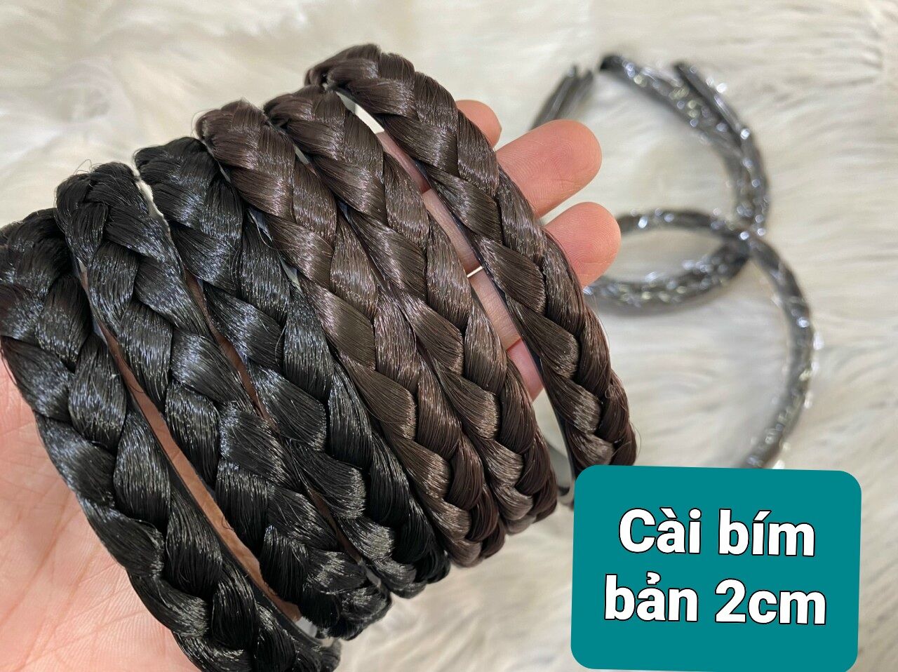 Bờm cài bím tóc màu nâu/đen (bản 1cm/1.5cm/2cm/2.5cm)
