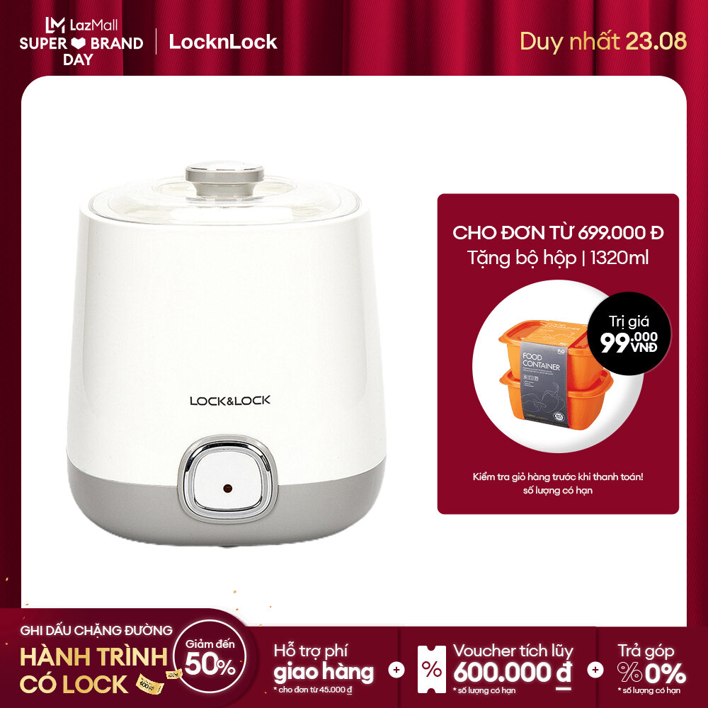 [Duy nhất 23.8 - Mua ngay] EJY110SLV - Máy làm sữa chua tự động Lock&Lock 1L 20W - Hệ thống đèn LED đổi màu theo nhiệt độ- Hàng chính hãng - Bảo hành 2 năm