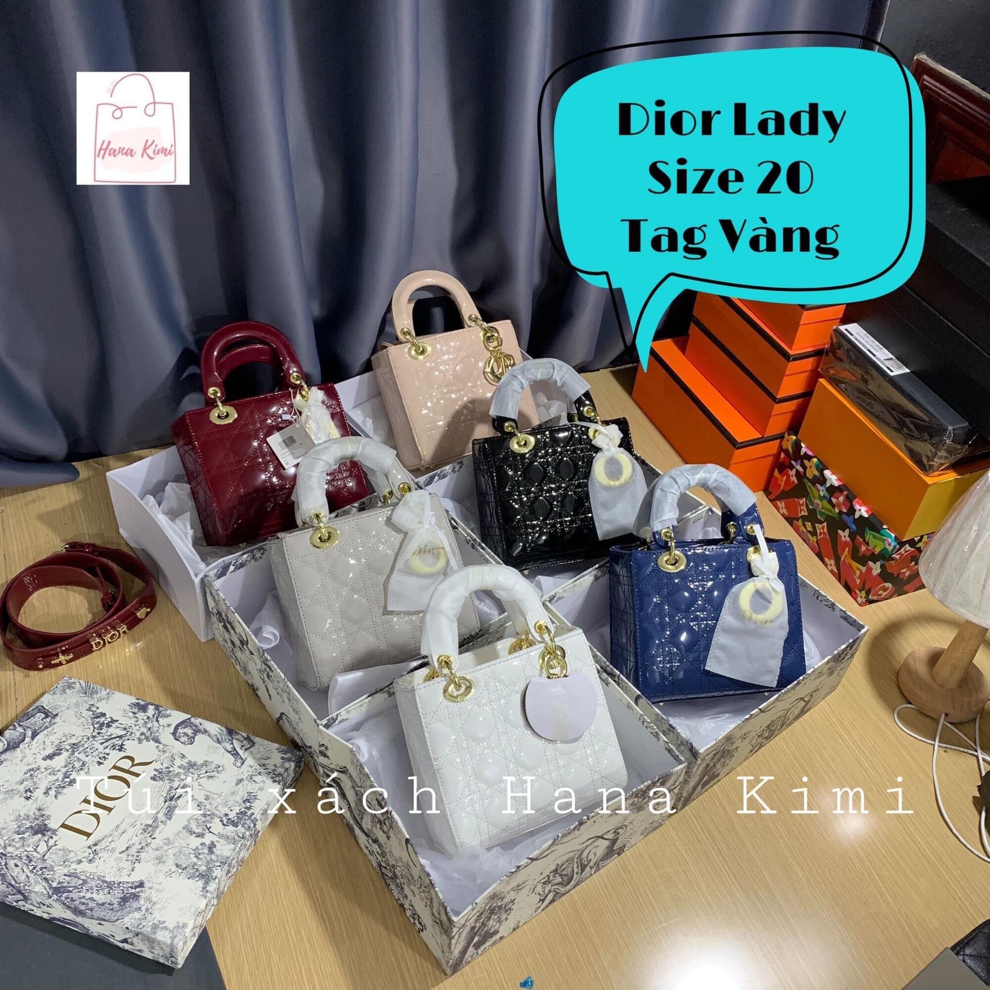Túi đeo chéo nữ D lady da bóng 3 ô