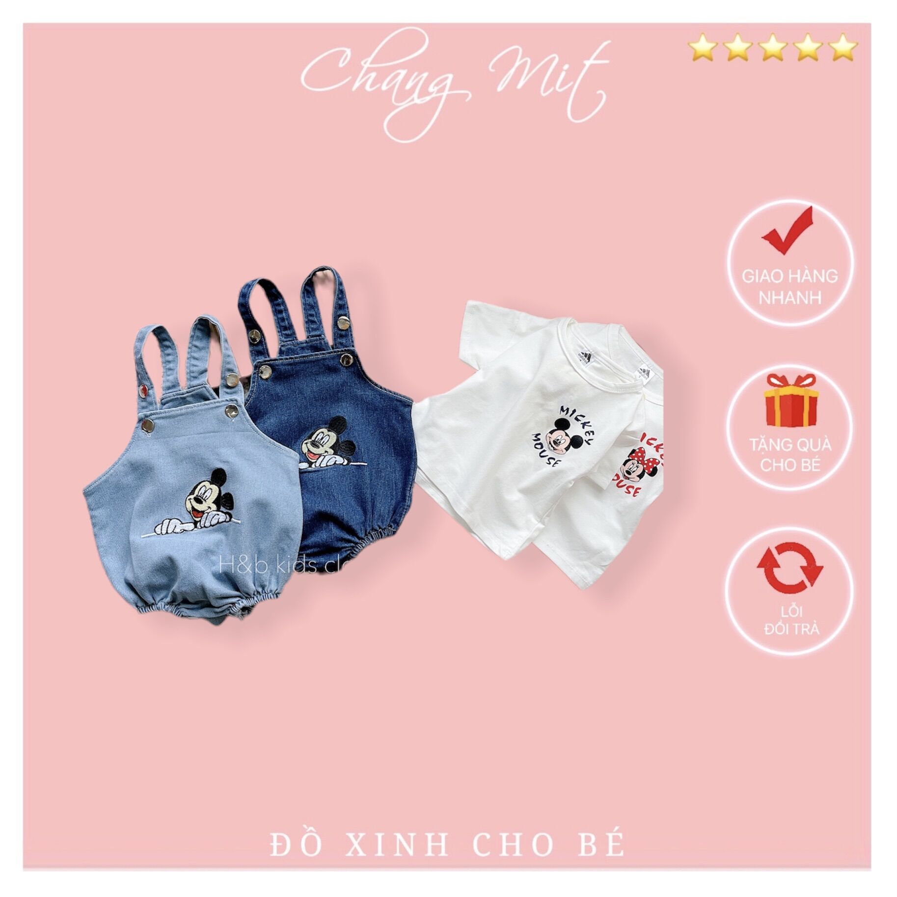 Set yếm jean Bodychip kèm áo thun cotton 4c cho bé trai bé gái