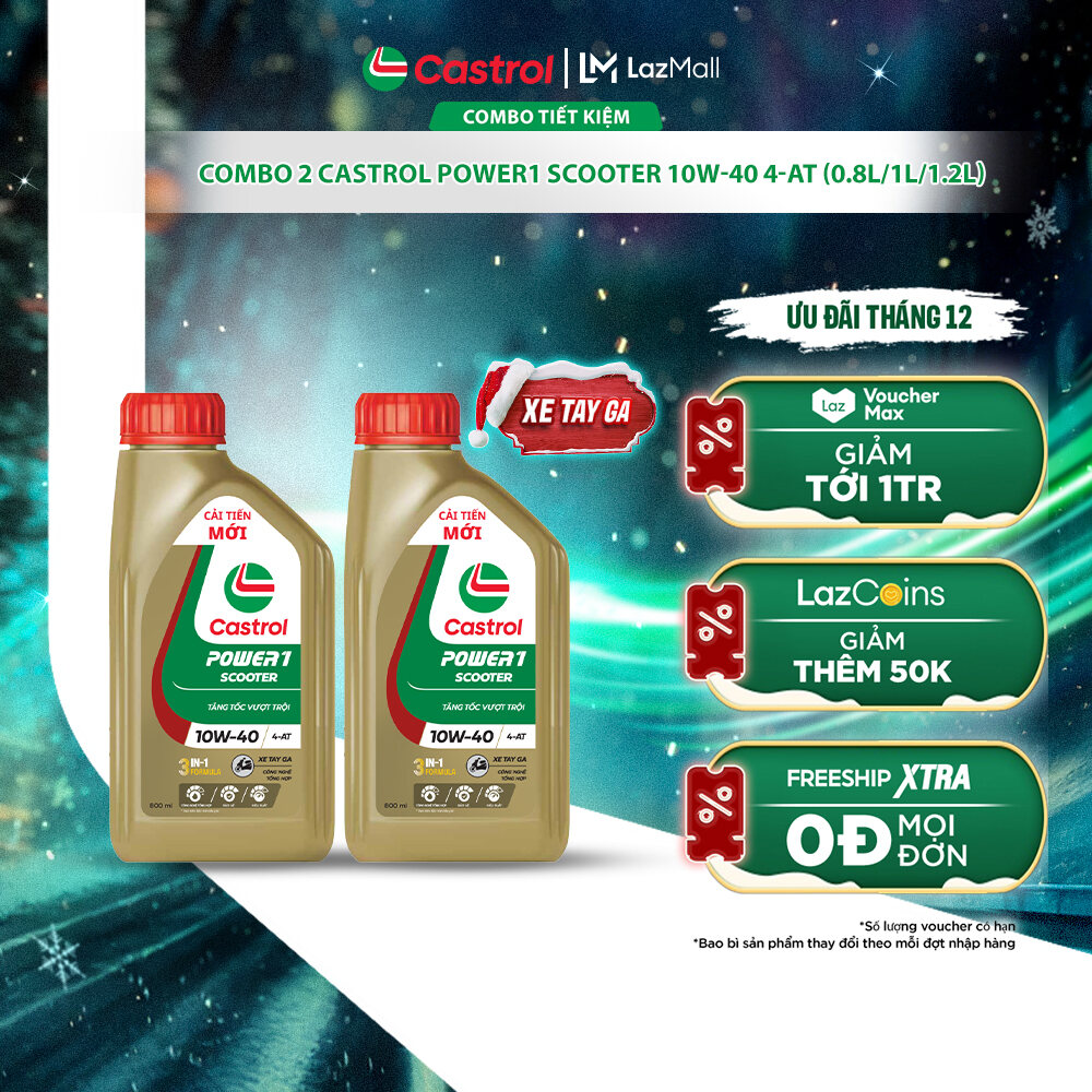  COMBO 2 Dầu nhớt xe tay ga Castrol POWER1 SCOOTER 10W-40 4-AT  0.8L 1L 1.2L  