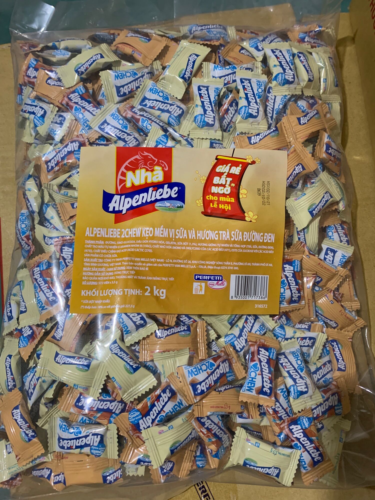 Kẹo mềm 2 chew aLpenlibe 2 kg ( 572 viên)
