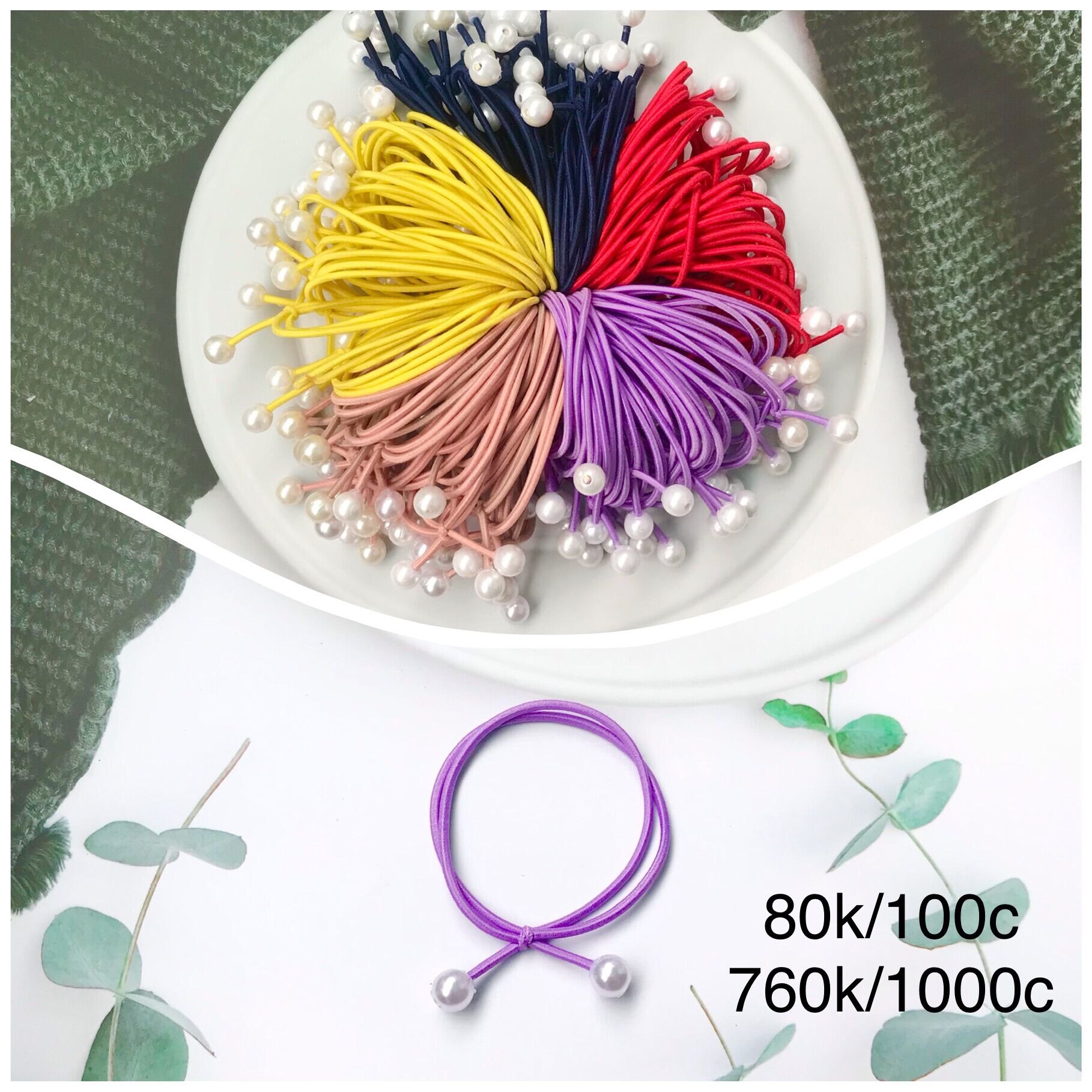Set 100 dây buộc tóc mắt cua đơn giản