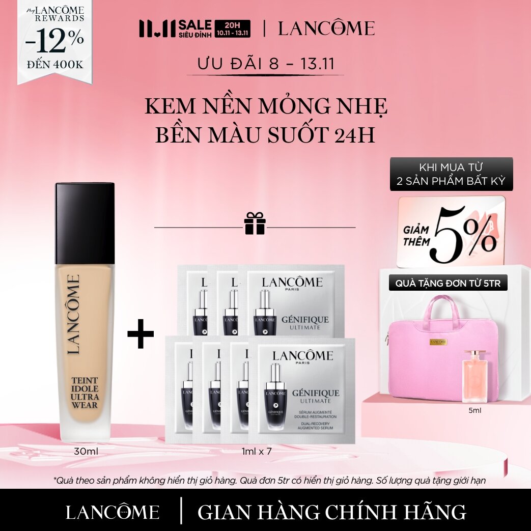   CHỈ 8-13 11 - Voucher 12% - TỐI ĐA 400K  Kem nền Lancome Teint Idole Ultra Wear bền màu suốt 24h SPF 48 PA ++ 