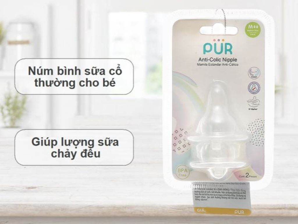 VỈ 2 NÚM TI CHO BÌNH CỔ THƯỜNG PUR COMFORT FEEDER