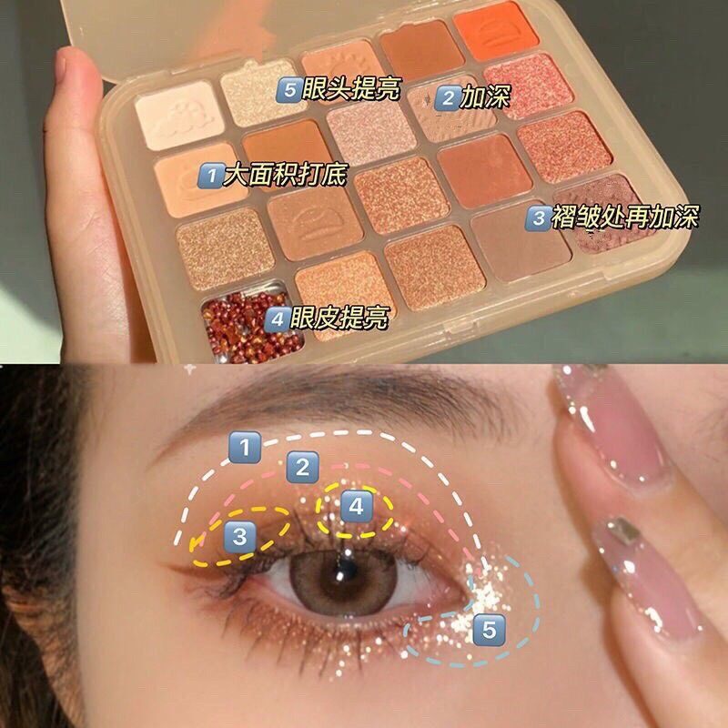 Phấn mắt 20 ô tone cam nhũ lì