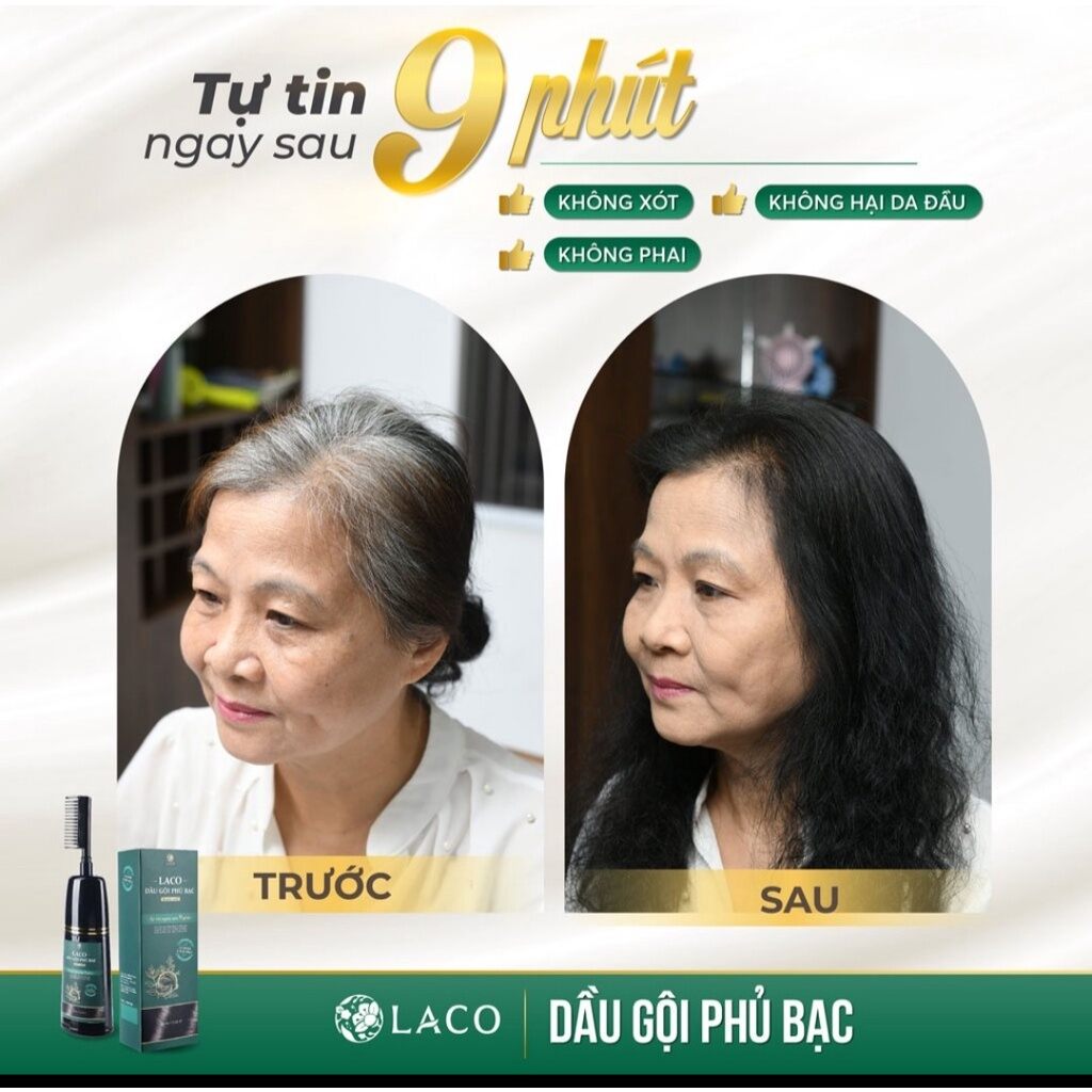 Dầu gội phủ bạc Laco 200ml giúp tóc đen tự tin sau 9 phút
