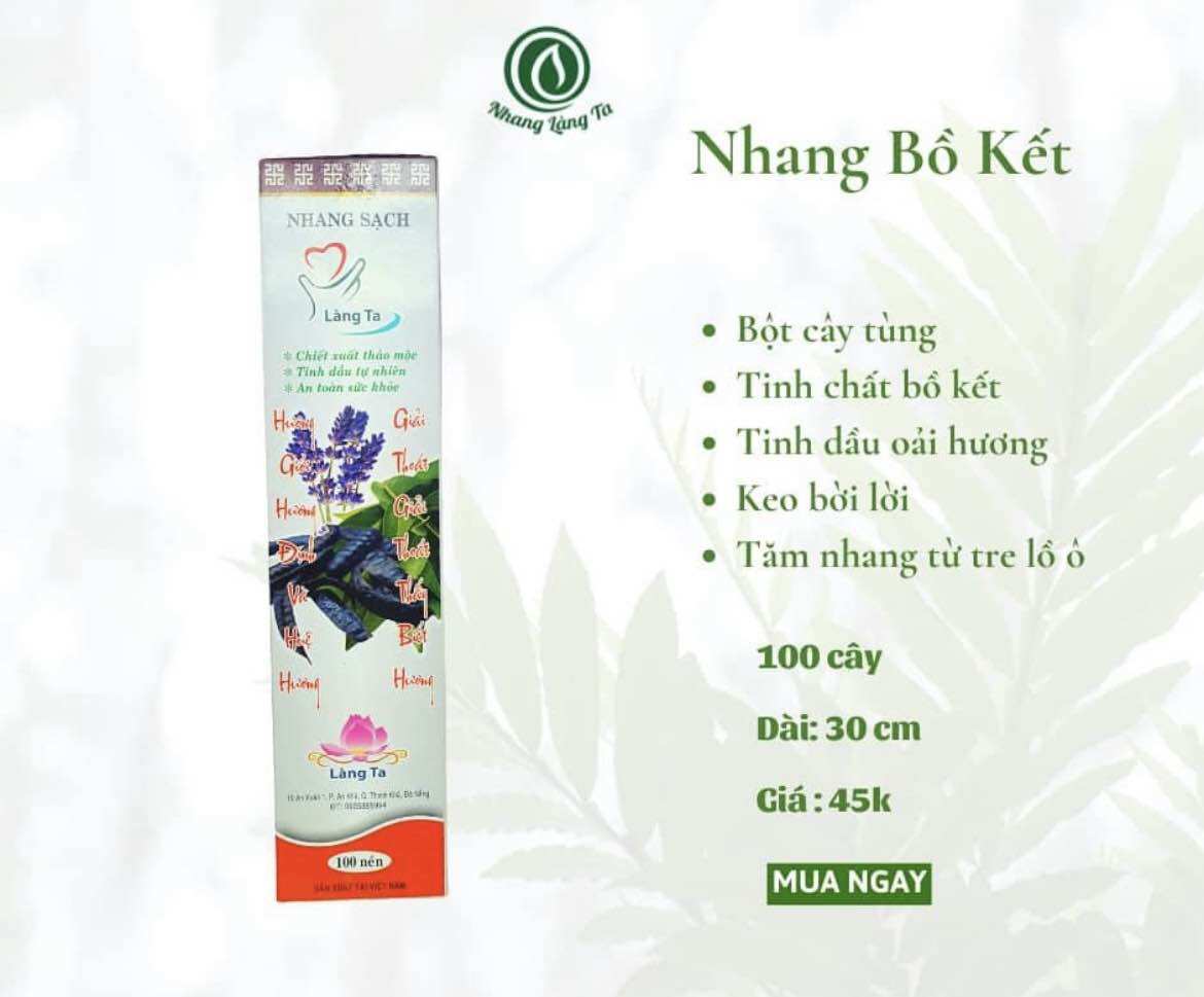 Nhang làng ta bồ kết -phật giáo như ngọc- 100 cây/hộp - nhang sạch làng ta