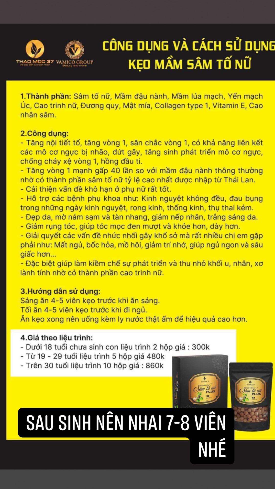 Kẹo mầm nở ngực lúa mạch thảo mộc 37 SÂM TỐ NỮ PLUS Tăng kích thước vòng 1 giúp ce thoát lép