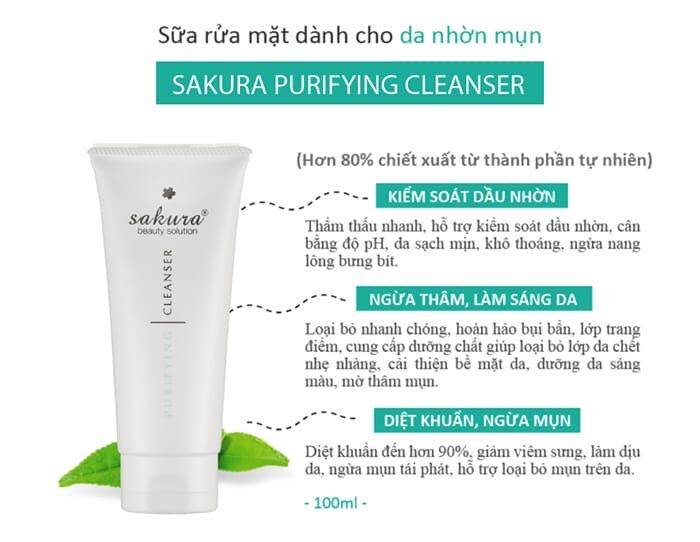 Sữa Rửa Mặt Dành Cho Da Nhờn Mụn SAKURA DEEP PURIFYING CLEANSING FOAM