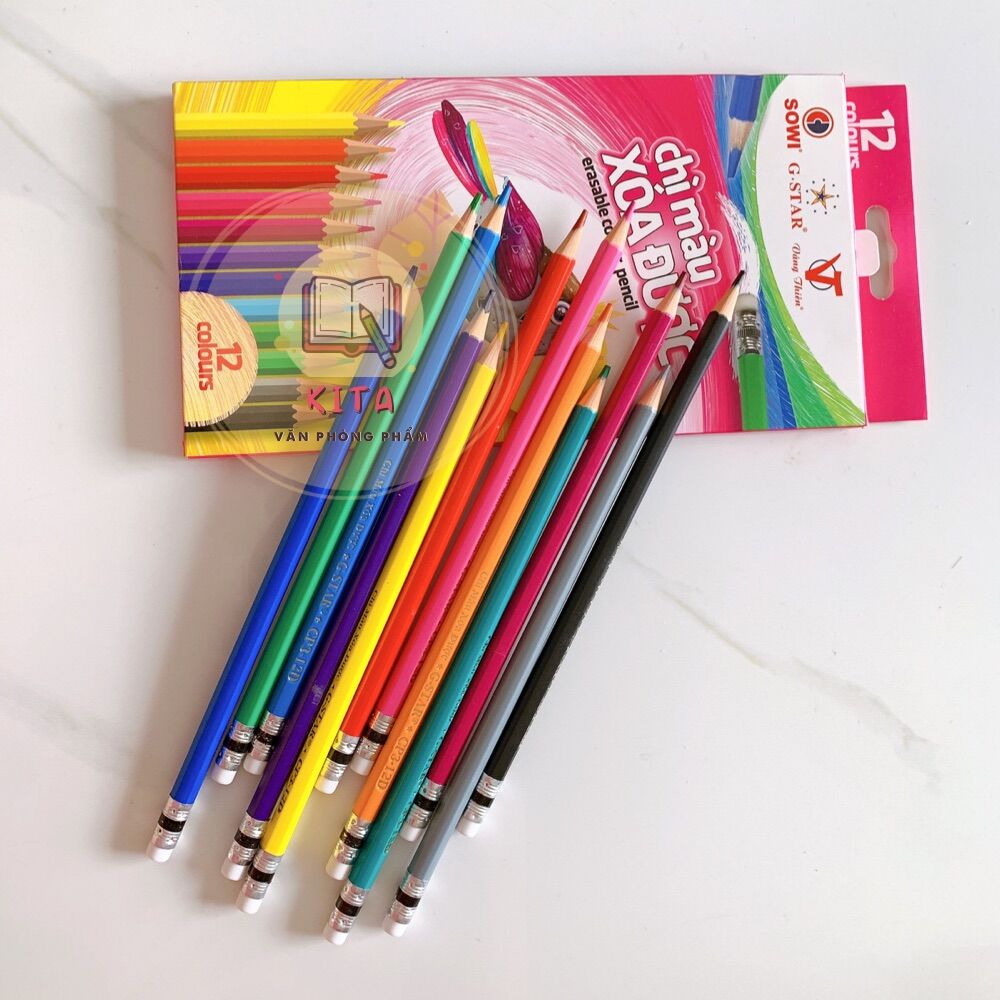 chì màu xoá được (12 màu)