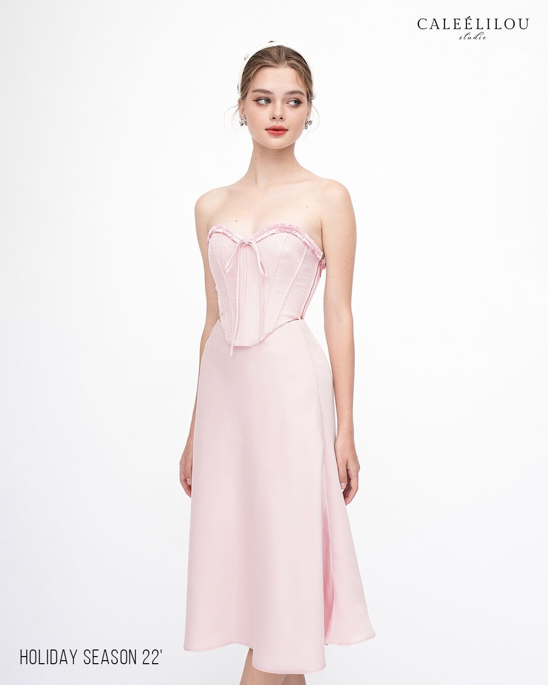 Caleelilou - Set áo corset & chân váy lụa Cherissa (baby pink)
