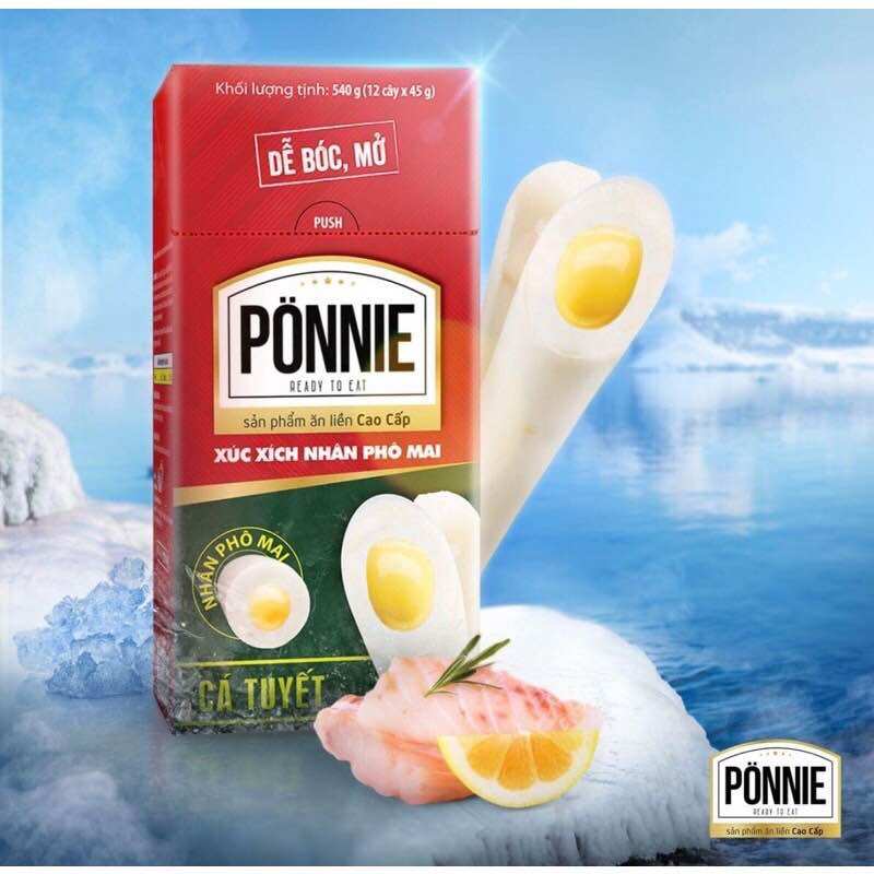  Xúc Xích Ponnie Cá Tuyết Nhân Phô Mai  Hộp 12 Cây  