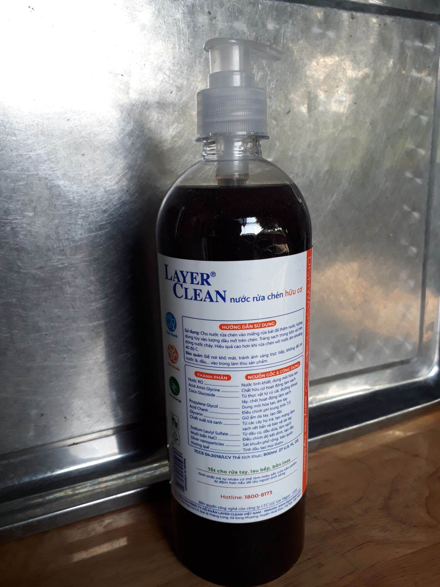 Nước rửa chén bát hữu cơ Layer Clean chiết xuất hương quế, chai 800 ml