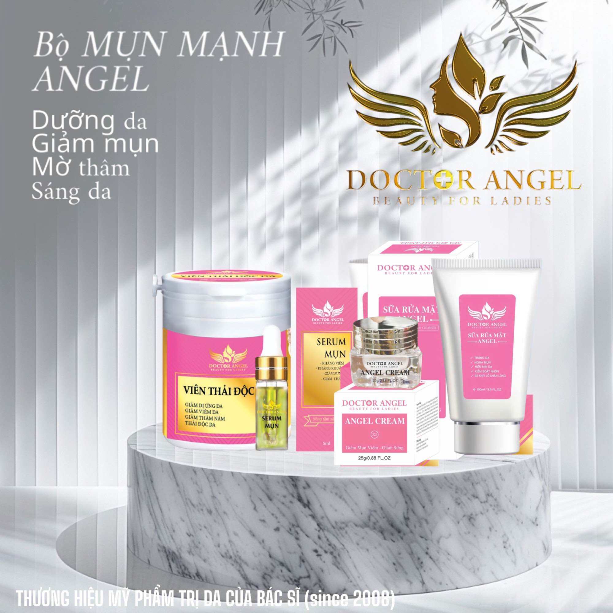 BỘ MỤN ANGEL (KEM MỤN CREAM X5 + SERUM MỤN + SRM Y TẾ + TOA THUỐC)