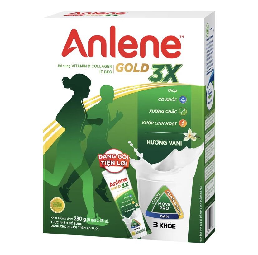 Sữa bột Anlene Gold Movepro hộp tiện lợi hương vani 8 gói x 35g