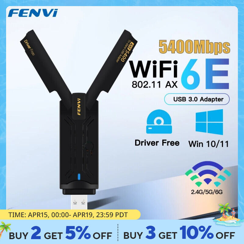 Fenvi Ax5400 Wifi 6e USB Adapter Dongle 3 băng tần 2.4g/5g/6ghz USB3.0 Wifi 6 Card Mạng Ăng Ten dành cho Laptop Win10/11 Lái Xe Miễn Phí